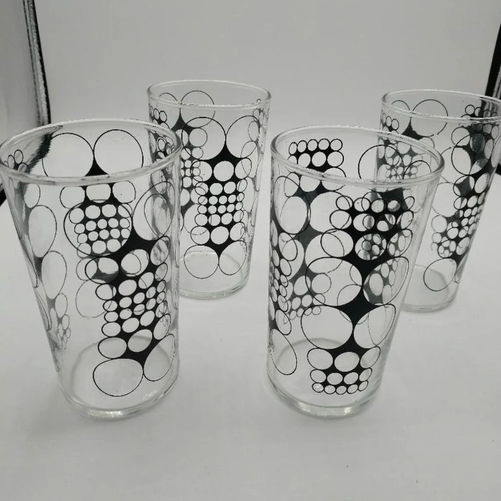 Mid Century Modern Clear w/Outlined Black Circles Libbey Juice Glass